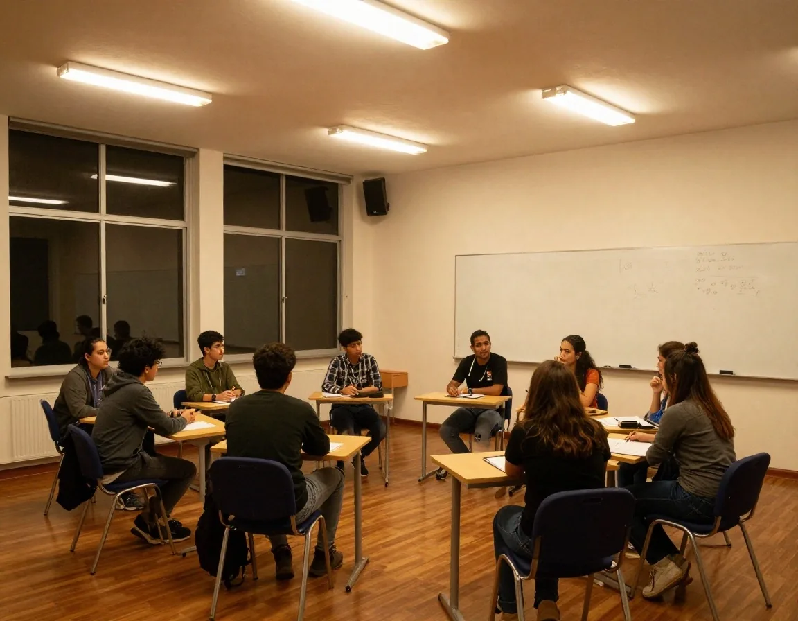 Grupo de estudio revisando ejercicios de SQL junto a su docente