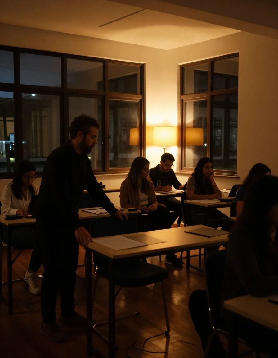 Clase reducida de SQL en mesa de taller por la noche